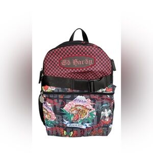 ED HARDY Backpack Tiger Checkered Fit Most Laptops Adjustable Straps NWT‎